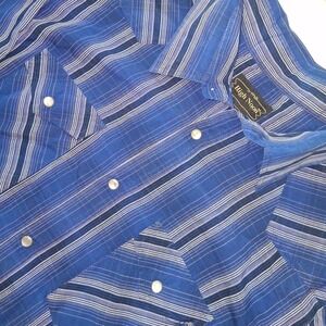 High Noon‎ Mens Western Shirt Striped Long Sleeve Pearl Snap Blue Large